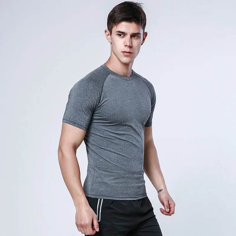 Men's T Shirt Pure Color Leisure Head T-shirt for Male Short Sleeve Round Collar Tights Tops Tshirt - Tamnz