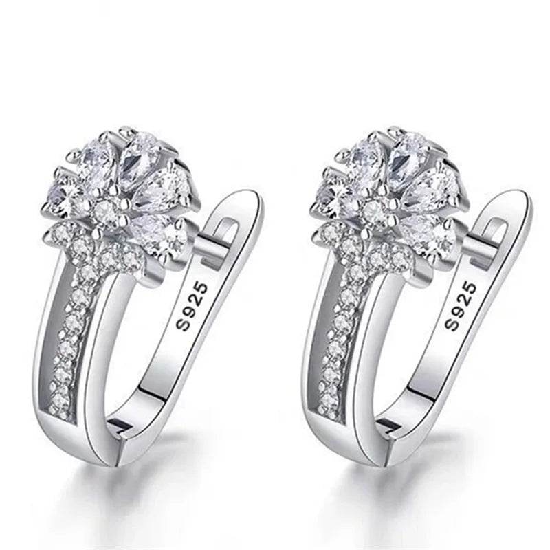 Fine Jewelry 925 Sterling Silver Earrings Inlaid With Zircon Crystal Flower Earrings Charm Jewelry For Women Gift Engagement Wed - Tamnz