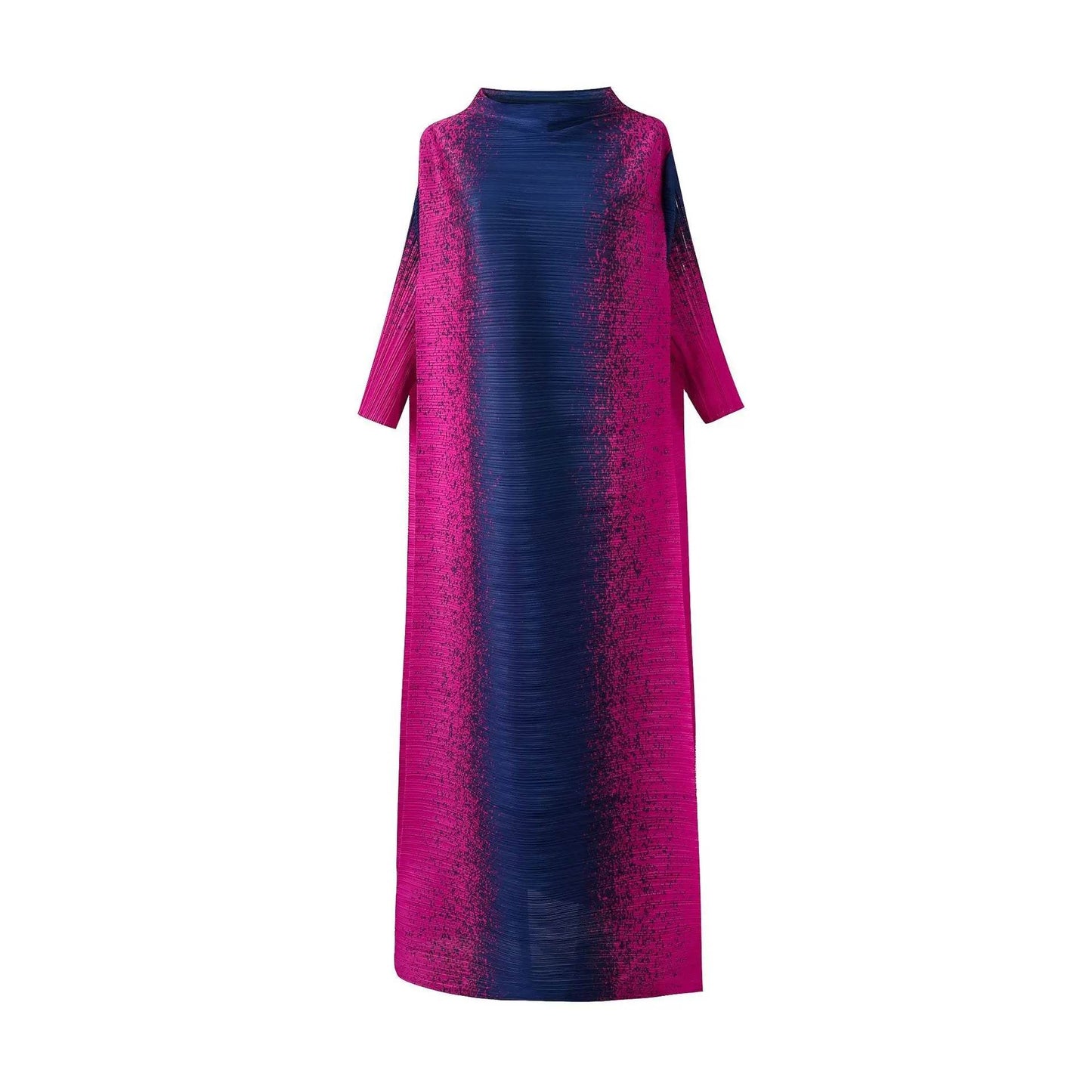 ANLAN Print Contrast Color Pleated Miyake Maxi Dress O-neck Long Sleeve Loose Evening Party Dresses for Women 2023 New 6KA2291 - Tamnz