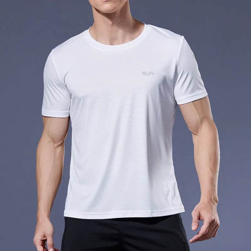 Mens Short Sleeve Sport t Shirt Quick Dry Running t-Shirt Breathable Fitness Shirt Top Ice Silk Gym Football Jerseys Man Clothes - Tamnz