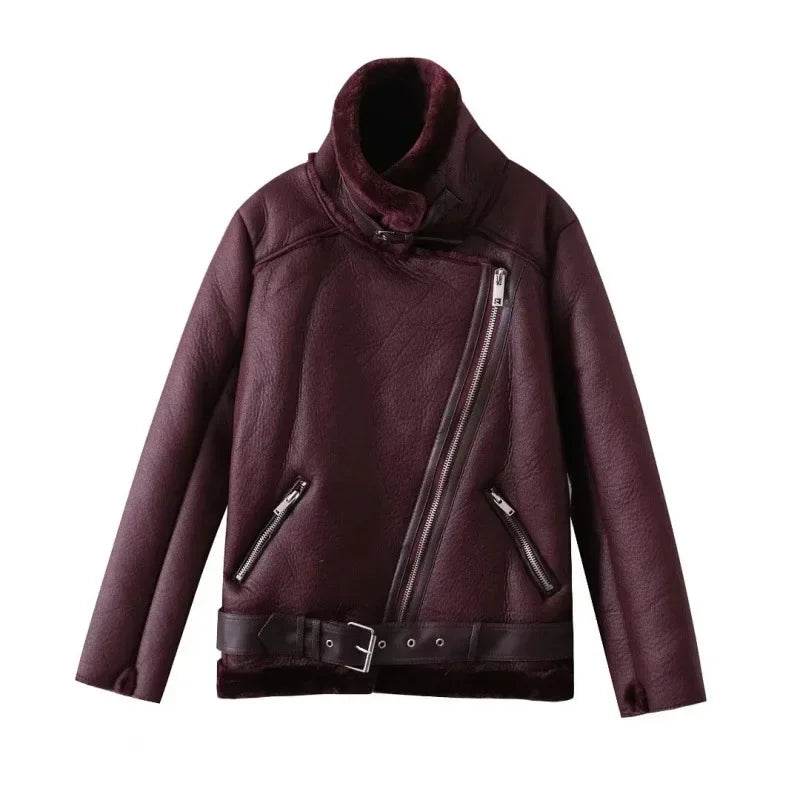 Lamb Wool Thickened Warm Jacket Motorcycle Clothing Women's Genuine Leather Integrated Board Skin Cross-border Fast Selling - Tamnz