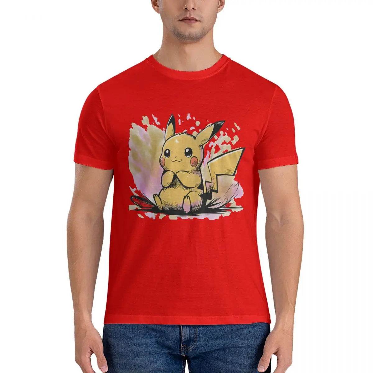 Japanese Cartoon Anime Pokemon Men's T Shirt Pikachu Novelty Tee Shirt Short Sleeve O Neck T-Shirts Cotton Adult Clothes - Tamnz