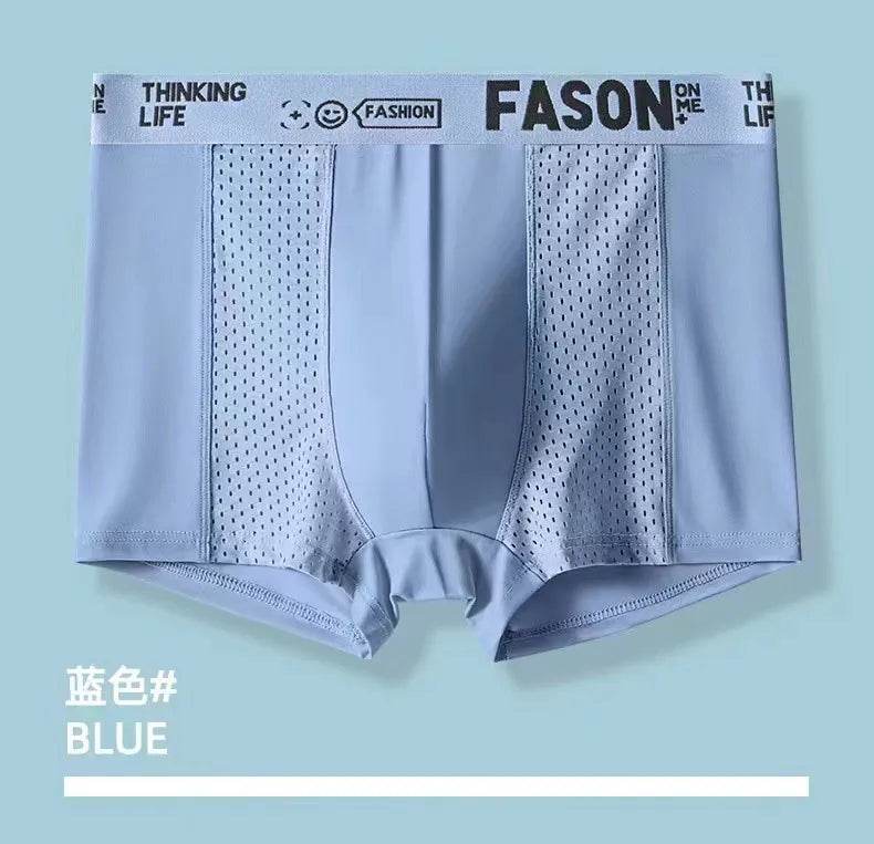 Men's Ice Silk Underwear Summer Solid Mesh Traceless Underwear Comfortable and Breathable Flat Corner Pants Boxer Shorts - Tamnz