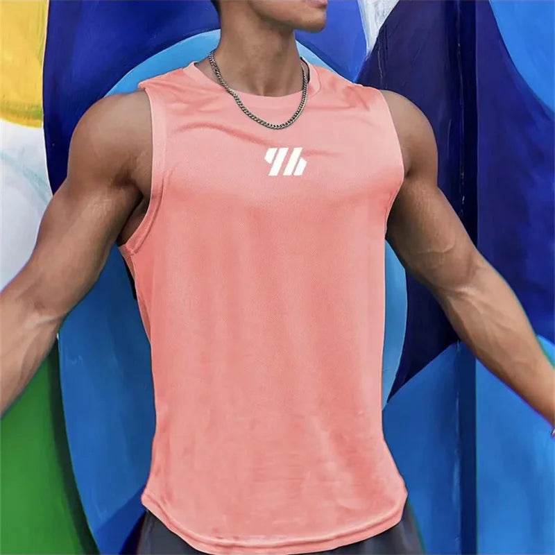 2023 newest Summer Gym Vest High Quality mesh Shirt Sleeveless T-shirts Men Tank Tops running Fitness Sports Vest men Clothing - Tamnz