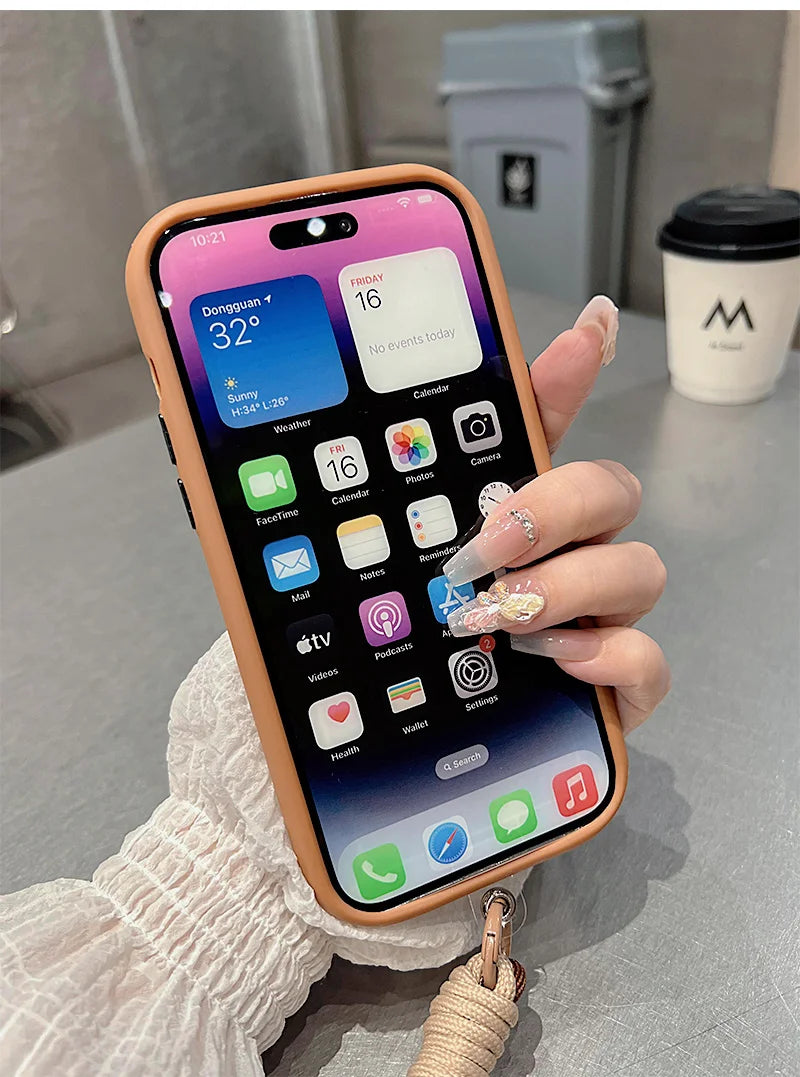 2024 New Ins Cartoon Cute 3d Labubu Handheld Rope Phone Case For Iphone 13/14/15/16 Pro/Pro Max Series All Inclusive Anti Fall