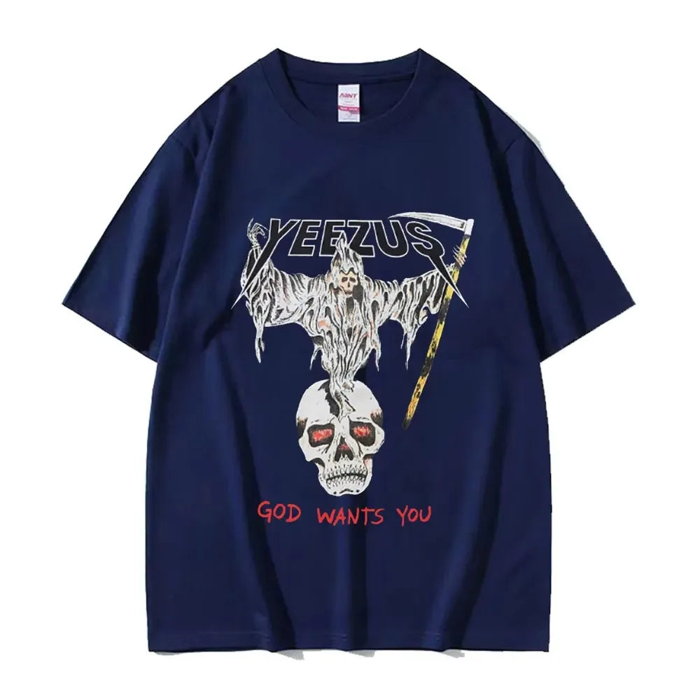 Kanye West Yeezus God Wants You Oversized T-Shirt Men's Harajuku Hip Hop Clothing T Shirt Unisex Casual Cotton Short Sleeve Tees