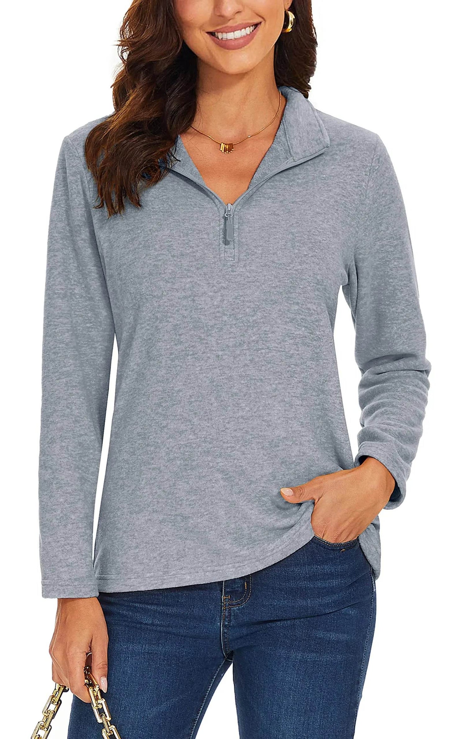 TACVASEN Spring Lightweight Fleece Sweaters Womens Quarter Zip Warm Sweatshirts Casual Running Workout Turtleneck Pullover Tops - Tamnz