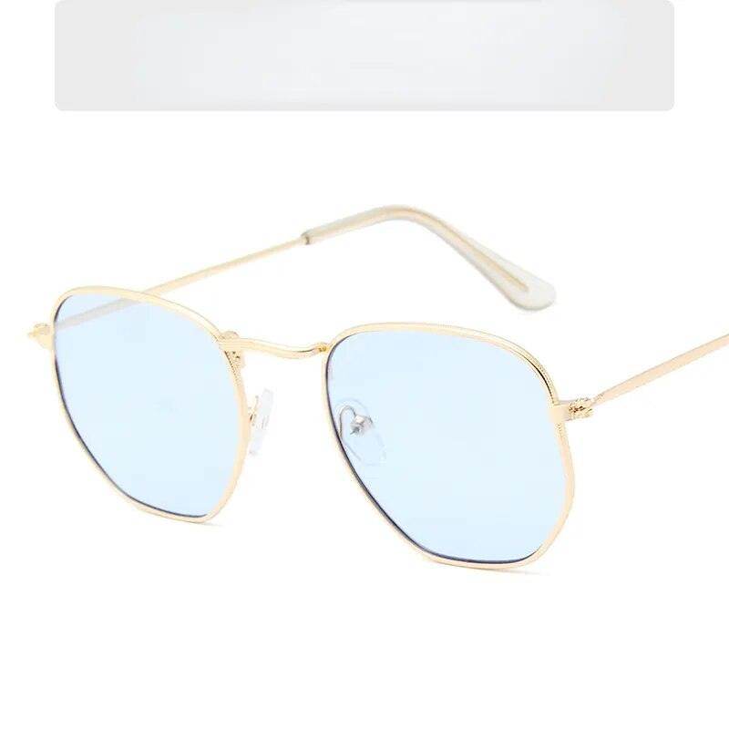 Sunglases Hexagon Sunglasses Women Metal Frame Fishing Glasses Gold tea Eyewear lentes - Tamnz