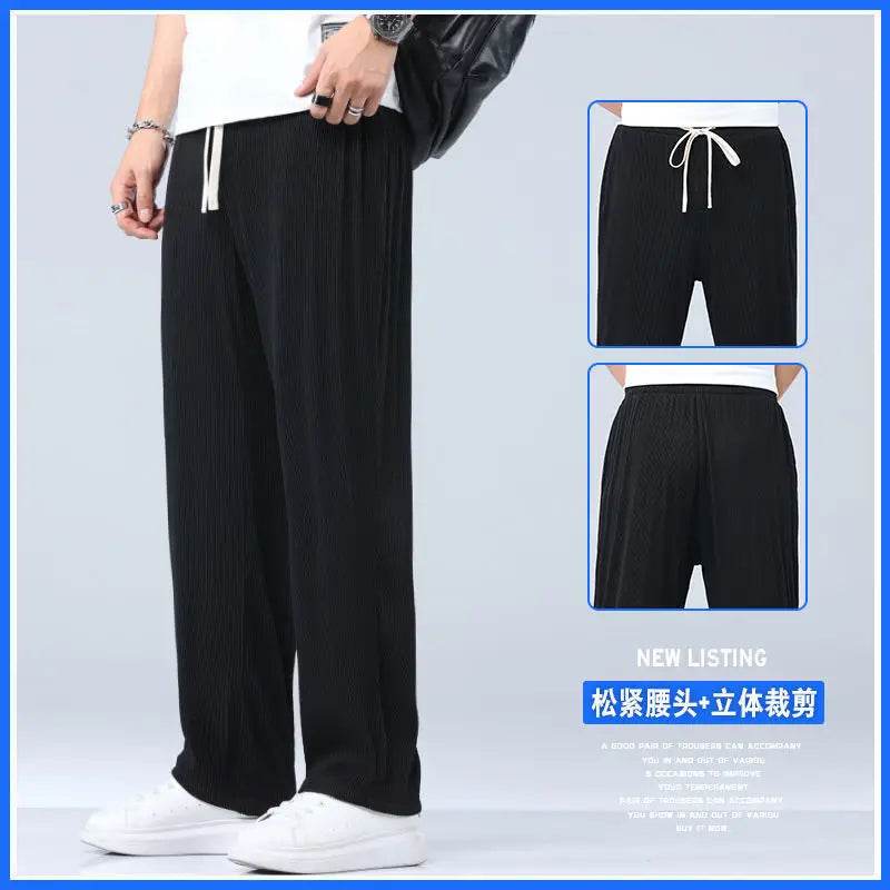 Summer Straight Pants Men's Loose Thin Section Drape Ice Silk Pants Wide Leg Sports Pants Casual Pants Fits 100kg - Tamnz