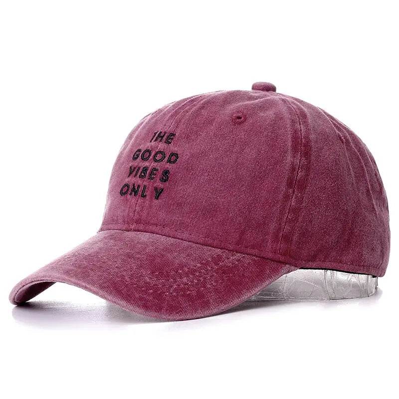 High Quality Washed Cotton THE GOOD VIBES ONLY Adjustable Solid Baseball Cap Unisex Couple Cap Fashion Dad Hat Snapback Cap - Tamnz
