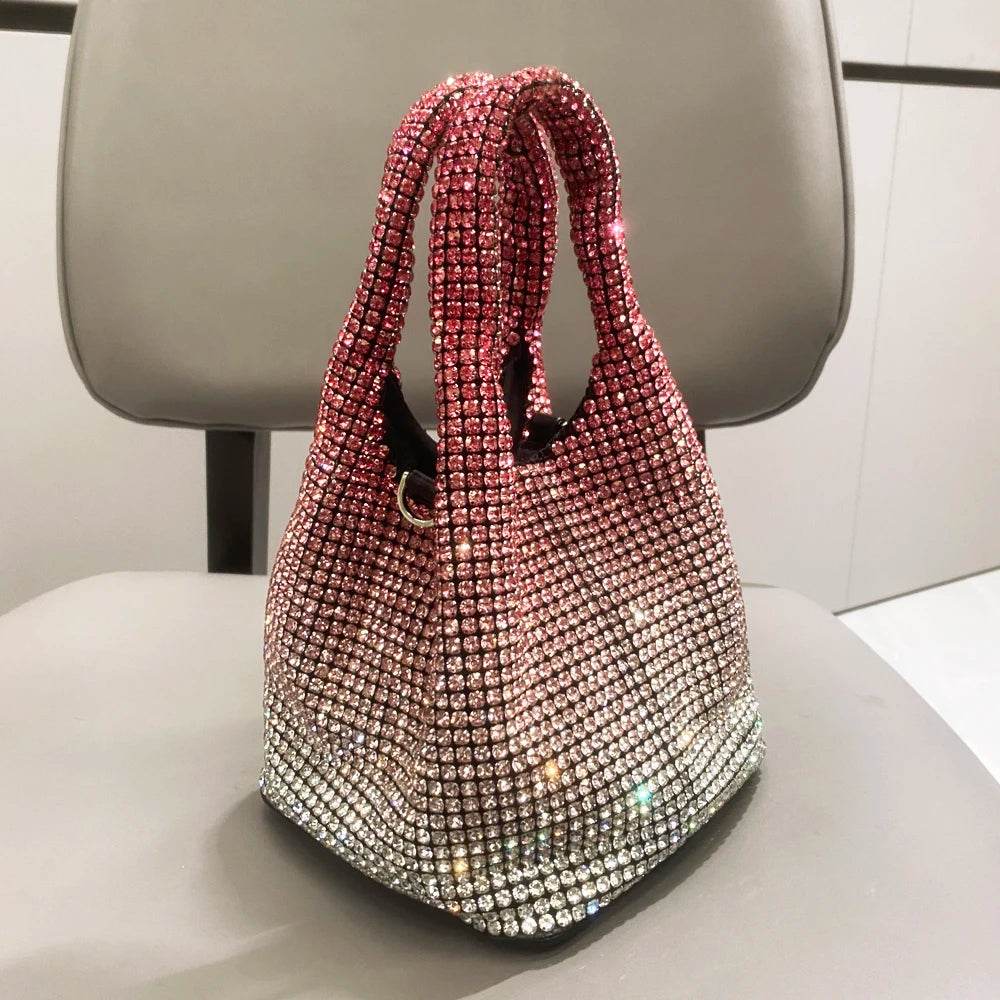 Shiny Crystal Clutch purse bucket Shoulder bag rhinestone Handmade luxury Designer Evening clutch Bag Purse - Tamnz