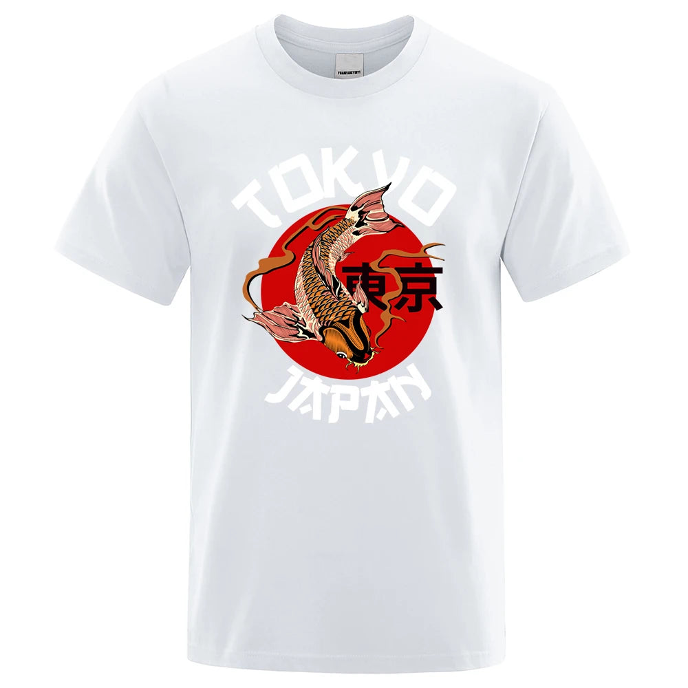 Tokyo Koi Fish Funny Men Tshirt Casual Cotton Breathable Short Sleeve Oversized Tops O-Neck T Shirt Vintage Casual Short Sleeve