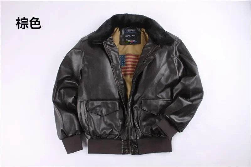 Winter Vintage Leather Jacket Men Oversized Streetwear Removable Fur Collar Flight Motorcycle Bomber Padded Air Force Coats - Tamnz