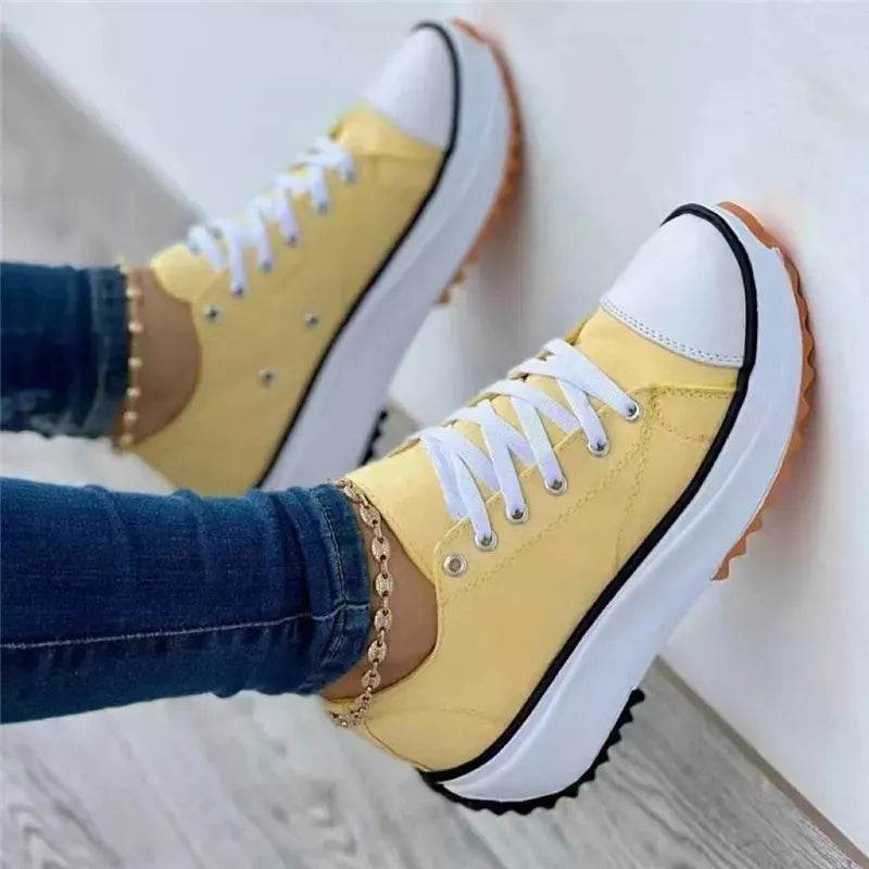 Speedy Classic White Canvas Shoes Women Sneakers Solid Lace-Up Casual Platform Shoes for Women - Tamnz