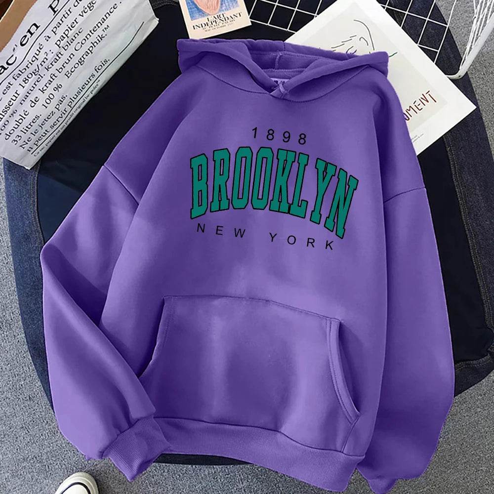 1898 Brooklyn New York Printed Women Hoodies Fashion Fleece Hoody Creativity Pullover Clothing Street Loose Sweatshirts - Tamnz