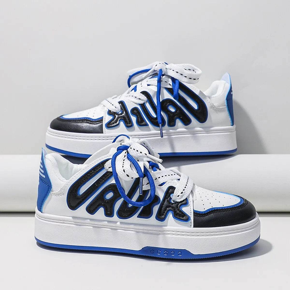 Letter Patch Decor Lace Up Casual Comfortable Sneakers - Tamnz