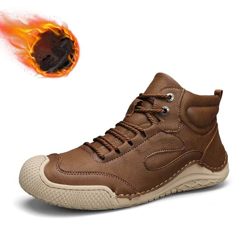 Men Ankle Boots Autumn Winter Outdoor Non-slip Hiking Men Shoes Microfiber Leather Optional Plush Warm Casual Shoes - Tamnz