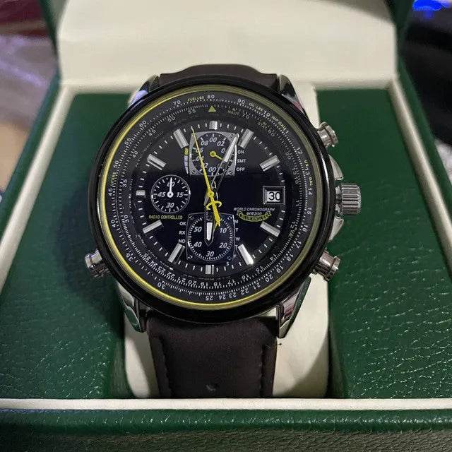 Citizen World Chronograph A-T Luxury Trend Quartz Calendar Waterproof Multi Function Fancy Round Stainless Automatic Watch - Tamnz