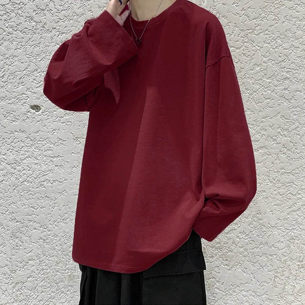 Men's Oversized T-shirt Man Long sleeves Pure Color Men t shirt T-shirts For Male Female Tops - Tamnz