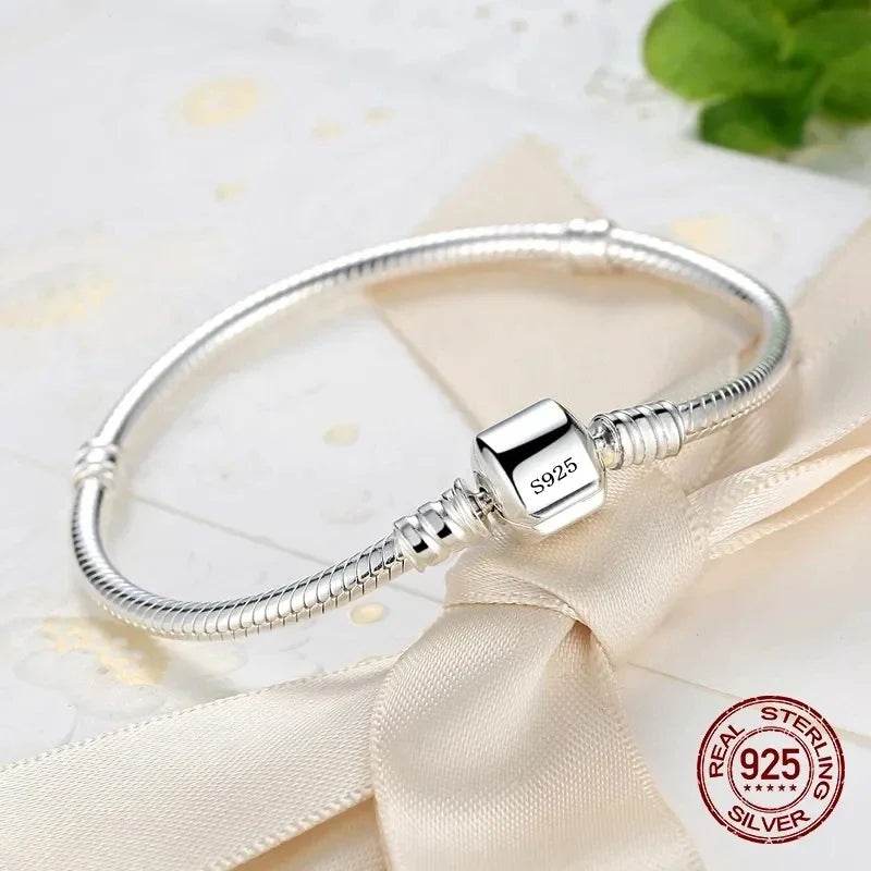 Luxury Handmade Original Fine Jewelry 925 Sterling Silver Charm Bracelet Soft Smooth Snake Bone Bracelets for Women - Tamnz