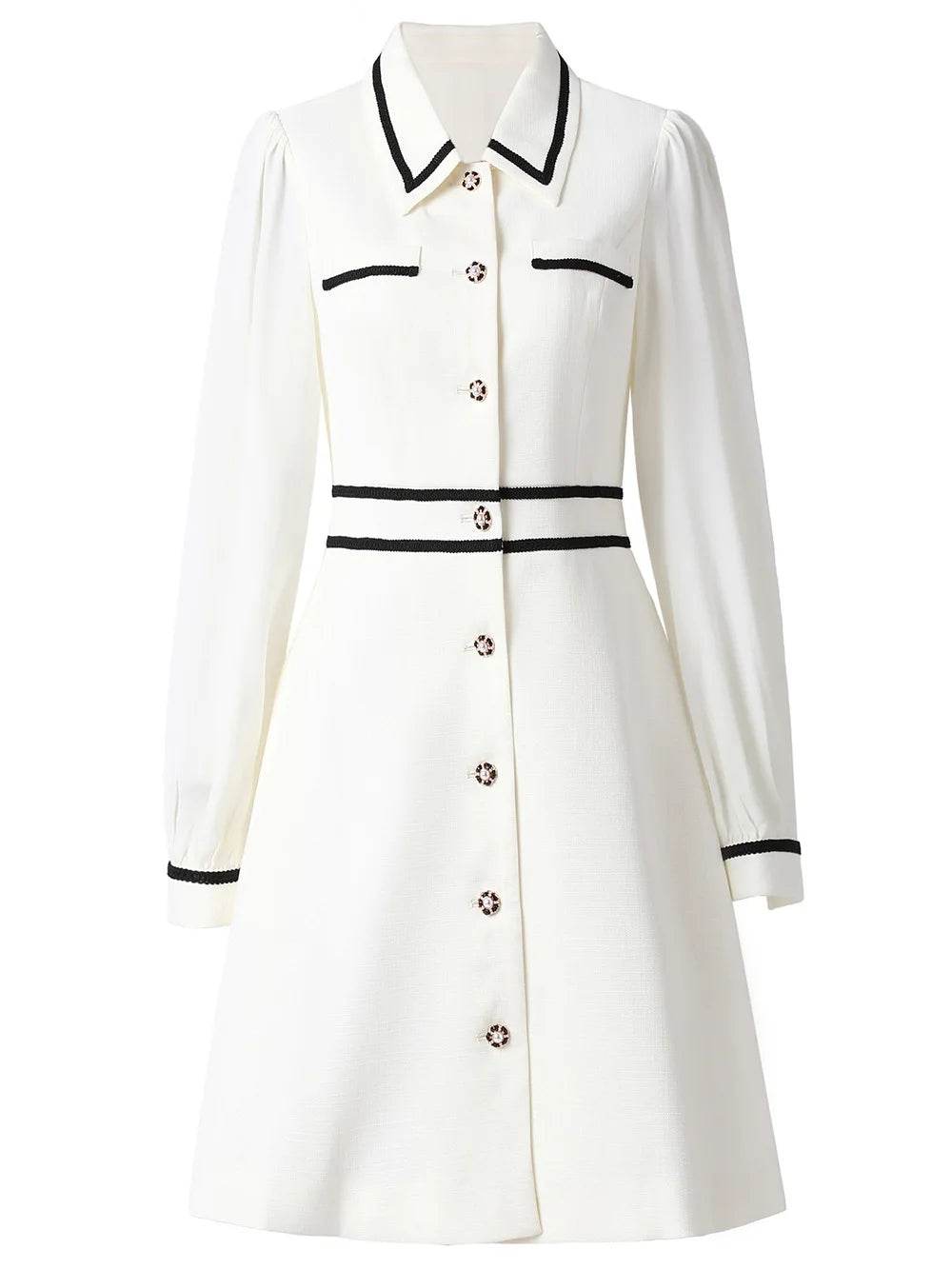 Elegant Autumn Dresses for Women Long Sleeve White Black Color Block Vestidos Para Mujer Office Lady Casual Robe Femme - Tamnz