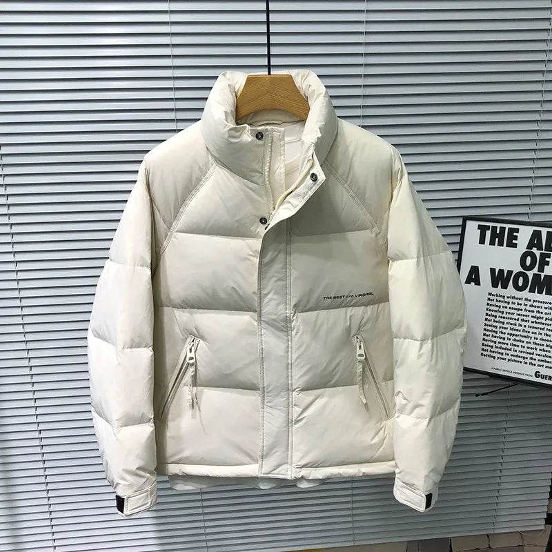 Fall Winter Solid Color Stand up Collar Men's White Duck Down Jacket Trendy Atmospheric Thickened Warm Down Jacket Streetwear - Tamnz