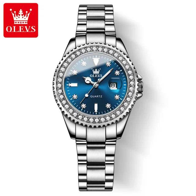 OLEVS Original Diamond Dial Quartz Watch for Women Fashion Elegant Ladies Watches Stainless Steel Waterproof Women's Wristwatch - Tamnz