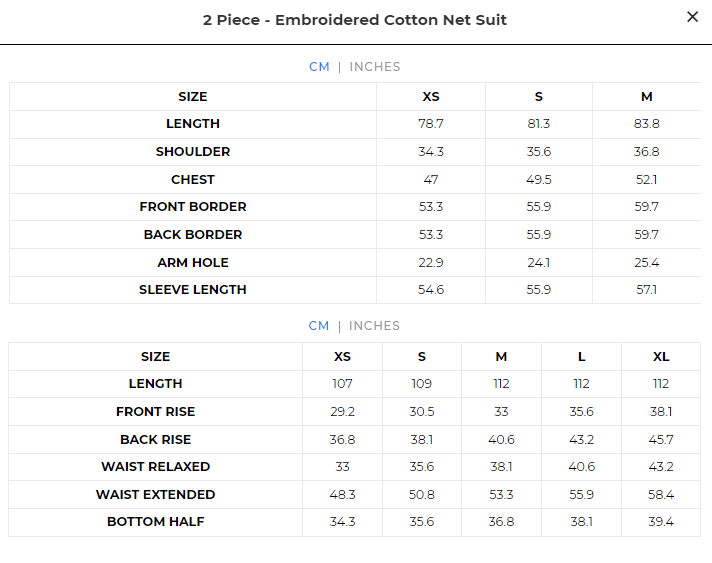 2 PIECE - EMBROIDERED COTTON NET SUIT | IMBASAT - Tamnz