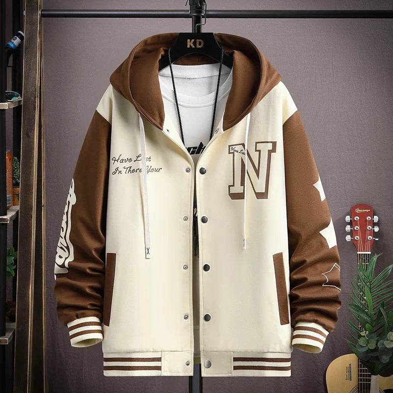 Trendy Hip Hop Hooded Baseball Uniform Unisex Lightweight Sportswear Jacket Men's Bomber Jackets Autumn Coat Letter Printed - Tamnz