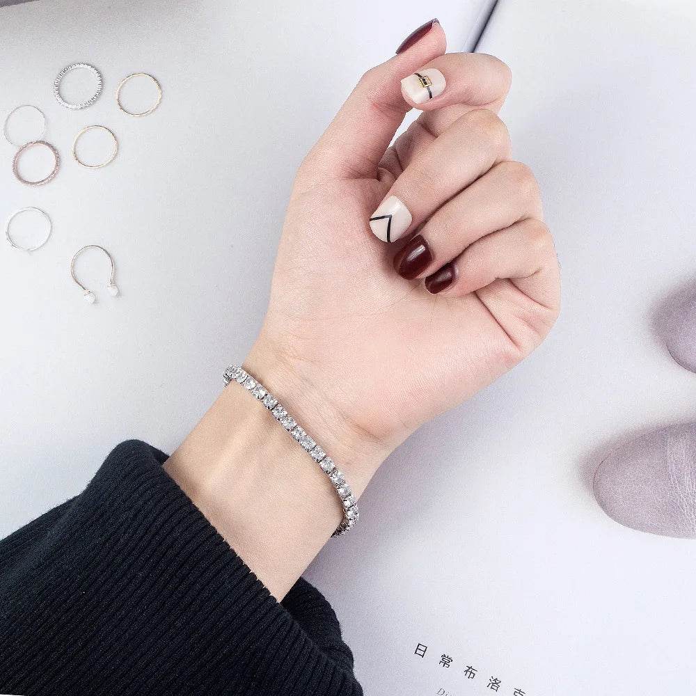 Lihong S925 Sterling Silver Bracelet Zirconia Tennis Ball Women Fashion Simple Engagement Wedding Charm Jewelry 4mm 16-20cm - Tamnz