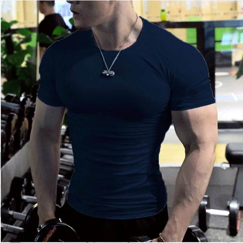 Men Compression Fitness Shirts Short Sleeve Bodybuilding T-Shirts Quick Dry Training Gym T Shirt Sport Running Shirt Soccer Top - Tamnz