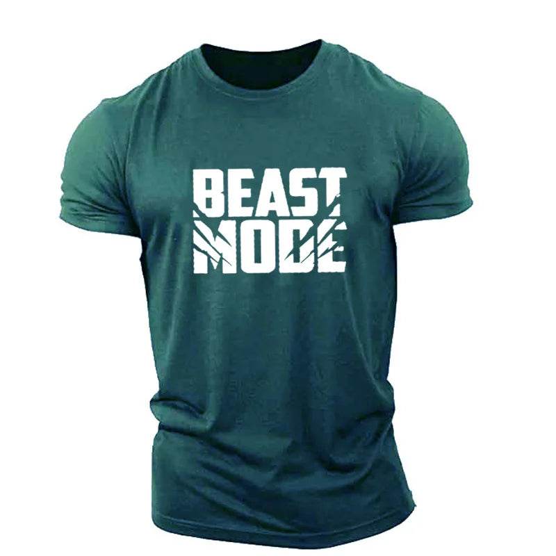 Beast Mode Letter English Element Printed Casual T-shirts Summer Short Sleeve Workout - Tamnz