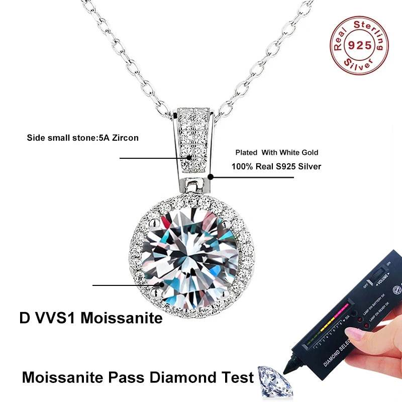 NeeTim 2Carat Moissanite Necklace For Women 100% Sterling S925 Silver With White Gold Plated Lab Diamond Jewelry Wedding Pendant - Tamnz