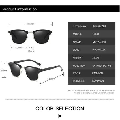 Classic Semi-Rimless Polarized Sunglasses Men's Women Square - Tamnz