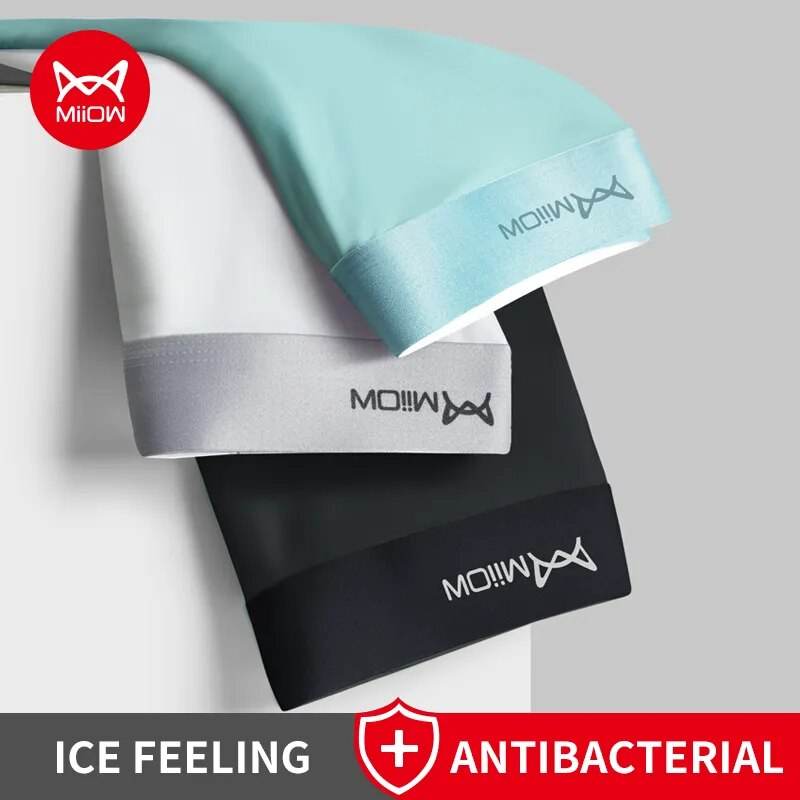 Miiow 3Pcs Ice Silk Men Boxer Shorts Underwear Antibacterial Boxershorts Cueca Male Panties Fashion Men Underpants Lingeries 5XL - Tamnz