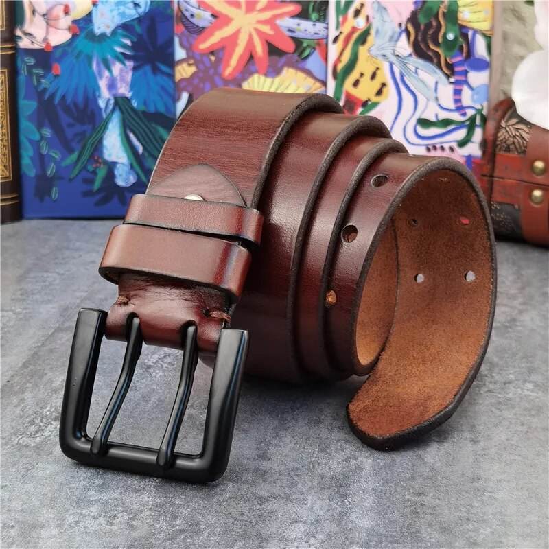 Super Wide Luxury Thick Genuine Leather Men Belt Double Buckle Belt Ceinture Leather Belt Men Jeans Trouser Belt MBT0018 - Tamnz