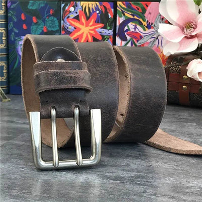 Super Wide Luxury Thick Genuine Leather Men Belt Double Buckle Belt Ceinture Leather Belt Men Jeans Trouser Belt MBT0018 - Tamnz