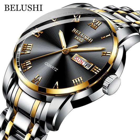 Stainless Steel Business Date Clock Waterproof Luminous Mens Luxury Quartz Wrist Watch - Tamnz