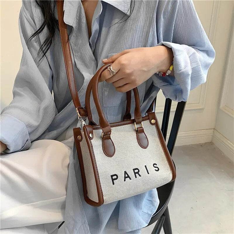 French Style Canvas Large Office Work Tote Handbags For Women Trend Luxury Designer Small Ladies Shoulder Crossbody Bags - Tamnz