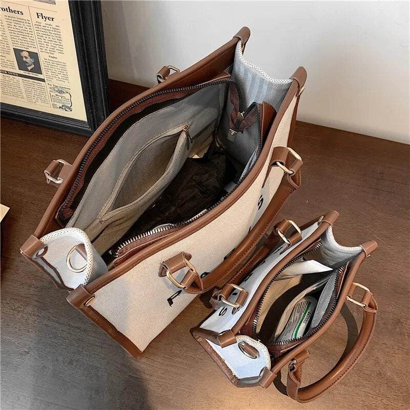 French Style Canvas Large Office Work Tote Handbags For Women Trend Luxury Designer Small Ladies Shoulder Crossbody Bags - Tamnz