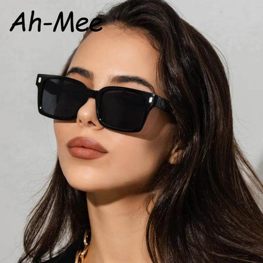 Retro Square Black Lens Sunglasses Women Luxury Brand Designer Fashion Rectangle Eyewear - Tamnz