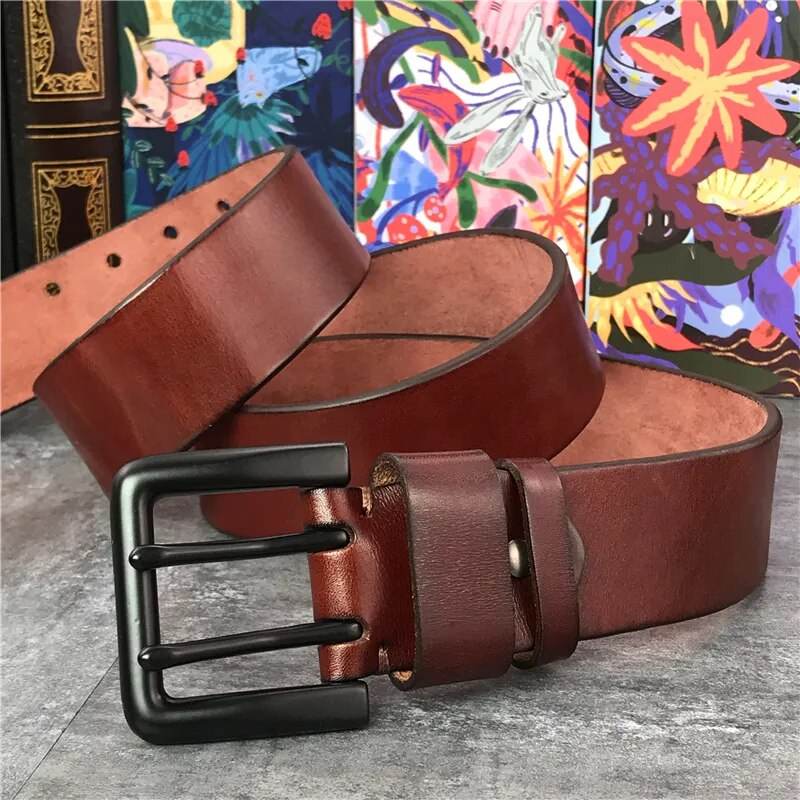 Super Wide Luxury Thick Genuine Leather Men Belt Double Buckle Belt Ceinture Leather Belt Men Jeans Trouser Belt MBT0018 - Tamnz
