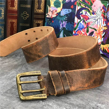 Super Wide Luxury Thick Genuine Leather Men Belt Double Buckle Belt Ceinture Leather Belt Men Jeans Trouser Belt MBT0018 - Tamnz