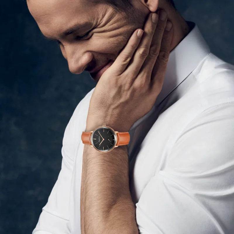 Fantor Luxury Men Watch Leather Geniune Wristwatch Fashion Casual Classic Quartz - Tamnz