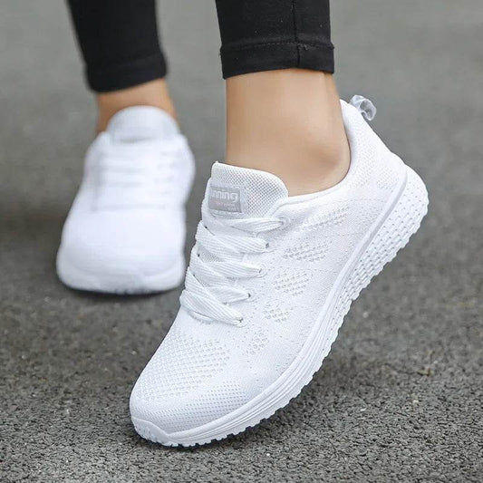 Women Casual Shoes Fashion Breathable Walking Mesh Flat Shoes Sneakers Women Gym Vulcanized Shoes White Female Footwear - Tamnz