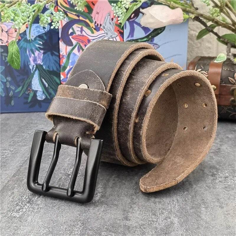 Super Wide Luxury Thick Genuine Leather Men Belt Double Buckle Belt Ceinture Leather Belt Men Jeans Trouser Belt MBT0018 - Tamnz