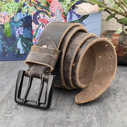 Super Wide Luxury Thick Genuine Leather Men Belt Double Buckle Belt Ceinture Leather Belt Men Jeans Trouser Belt MBT0018 - Tamnz