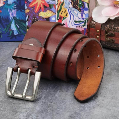 Super Wide Luxury Thick Genuine Leather Men Belt Double Buckle Belt Ceinture Leather Belt Men Jeans Trouser Belt MBT0018 - Tamnz