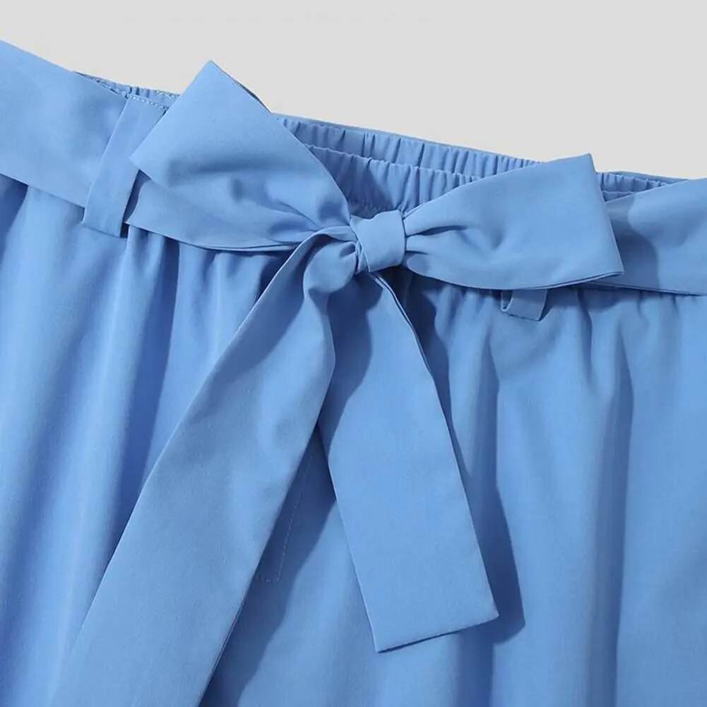 Hot! Men's Casual Pants Mid Waist Solid Color Skin-friendly Lace-up Casual Belt Loose Cropped Trousers for Autumn - Tamnz