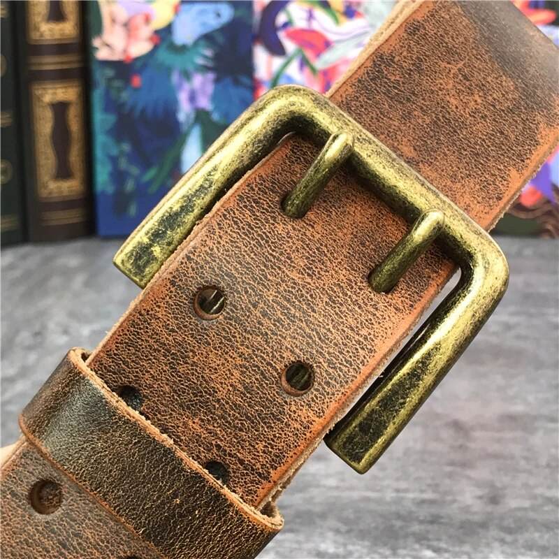 Super Wide Luxury Thick Genuine Leather Men Belt Double Buckle Belt Ceinture Leather Belt Men Jeans Trouser Belt MBT0018 - Tamnz